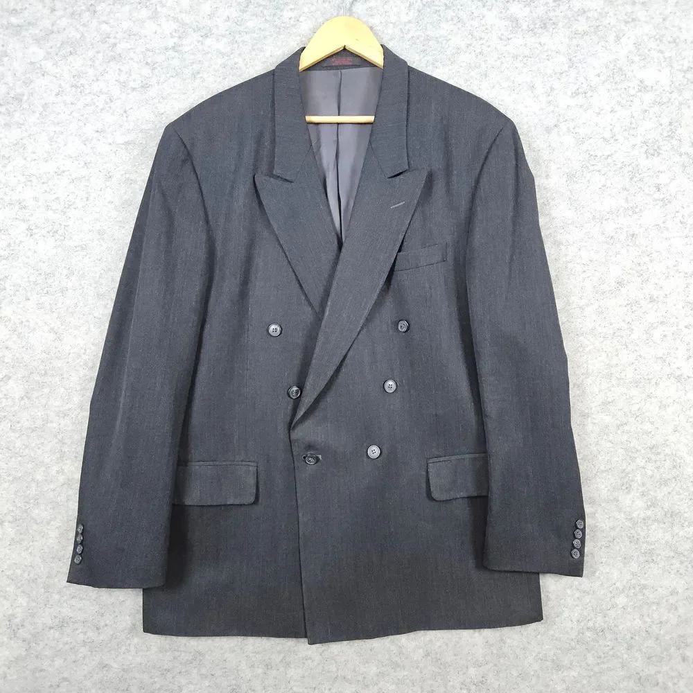 Andre Villard Men's Charcoal Gray Blazer Size‎ L44 100% Wool Double Breasted
